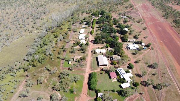 Drone image of community and airstrip