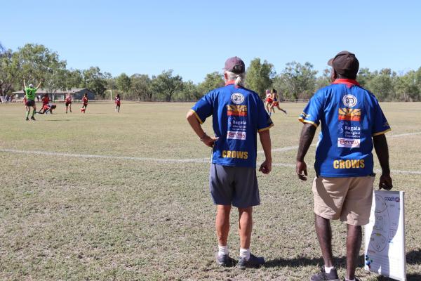 Two coaches watching a football game