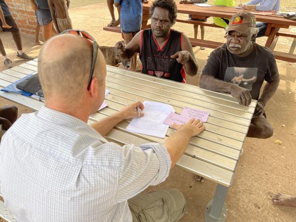 Group of people sitting at outdoor table