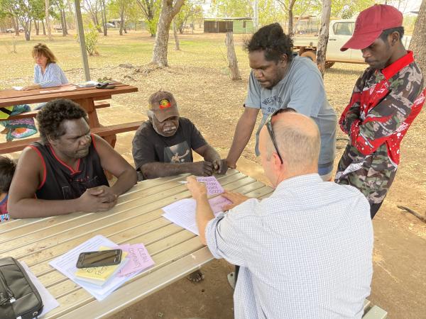 Group of people sitting at outdoor table