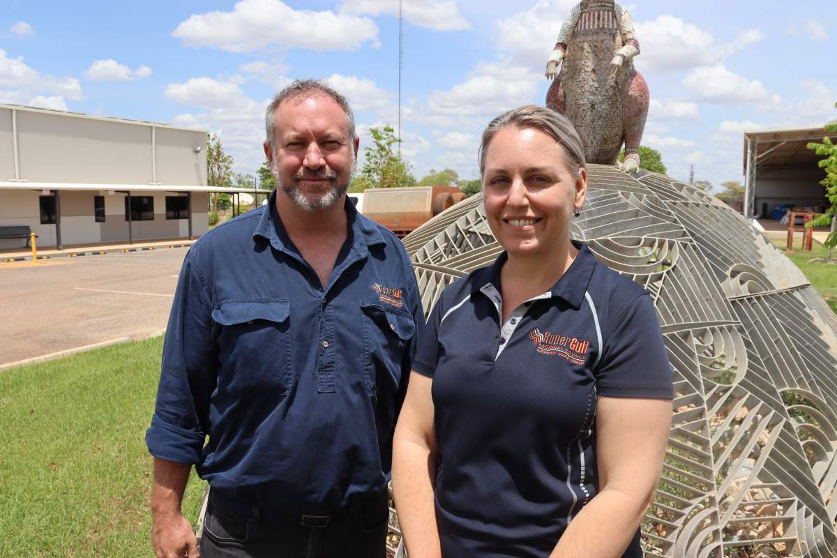 David and Cindy standing outside at Katherine Office