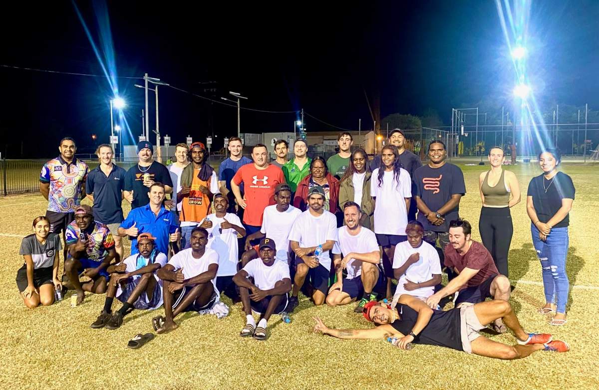 Group photo on a soccer field 